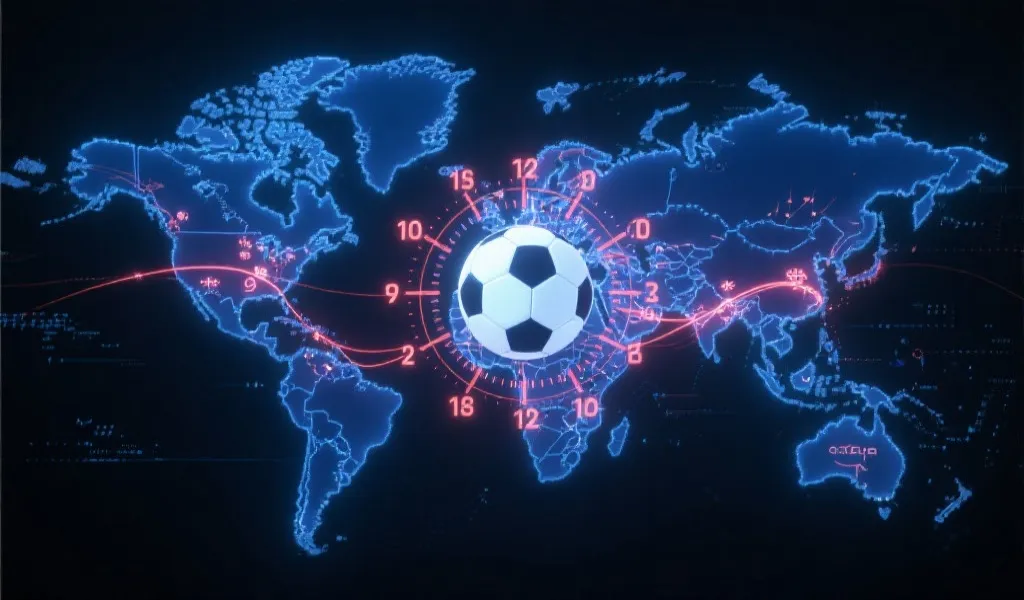 连接全球时区的2026世界杯赛程数字地球示意图